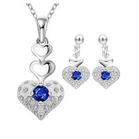 Rich Royal Heart Austrian Crystal Blue Silver Pendant Set