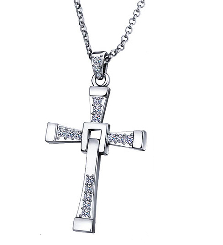 Silver Vin Diesel Smart Cross Pendant In Austrian Crystal 18K Platinum White Gold Plated