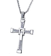 Silver Vin Diesel Smart Cross Pendant In Austrian Crystal 18k Platinum White Gold Plated