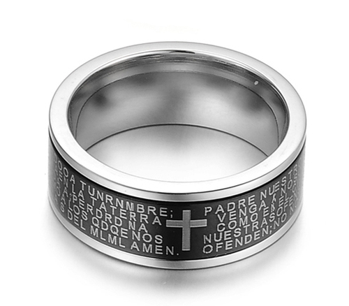 Cross Impression Black Stainless Steel Bikers Ring