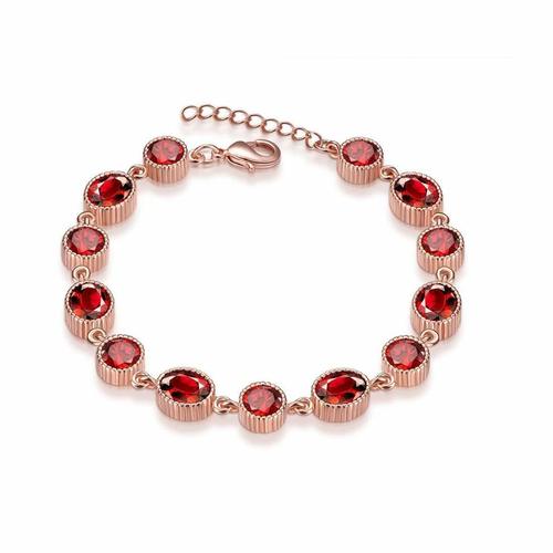 Fancy Party Bracelet - 18K Real Rose Gold Plated Red Crystal/Rhinestone Elegance for Women