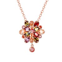 Multi-color Double Flower Fine Work Swiss Cubic Zircon 18k Rose Gold Plated Pendant