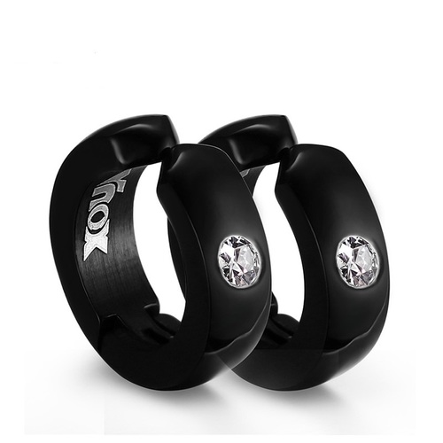 Crystal Topped Black Hoop Stainless Steel Earrings Gender: Unisex