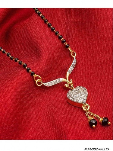 American Diamond Gold Plated Alloy Mangalsutra - Zinc Alloy, Medallion Design | Ideal for Wedding Occasions, Elegant Jewelry for Women