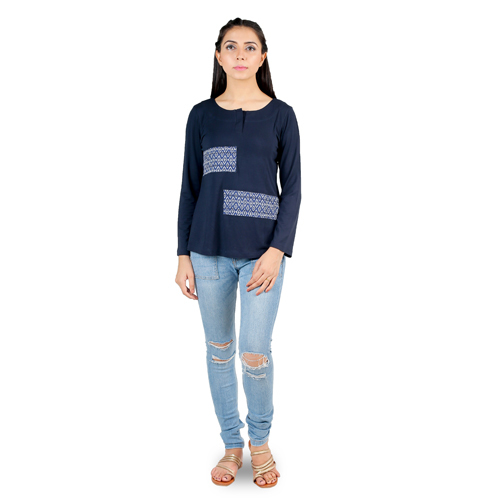 Printed Patchwork Navy Top
