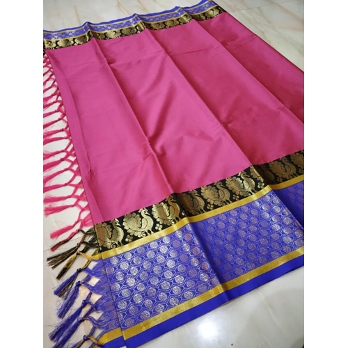 Pink Polka Dots Zari Border Cotton silk saree