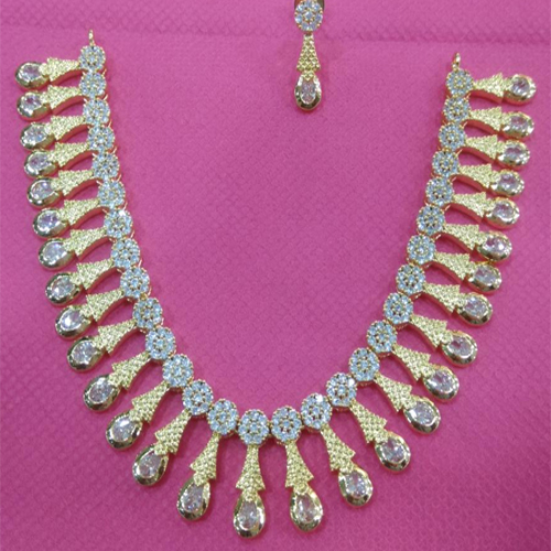 Antique Necklace Set - Brass Material, Standard Size, 2cm Thickness, 40g Weight | Gold Plated, Zircon Stones, Vintage Look for Special Occasions