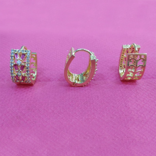 Gold Plated Earrings (Bali) - Brass Metal, 5.5 Grams, 9 mm Thick | Elegant U Shaped Design with Zircon Stone for Weddings, Parties, Gifts