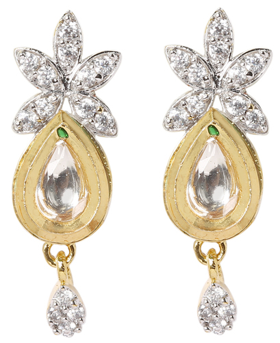 Kundan Glitter Earring - AD Plated with Kundan and Gold, 0.5 Inch Size with Elegant Pearl Accents for Weddings, Engagements, and Parties