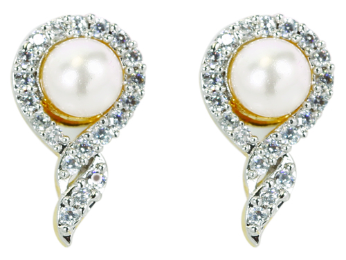 Pearl Dome Earring - AD Plated with Gold Anti Tarnish | Elegant Women's Earrings for Engagement, Anniversary, Party, and Wedding