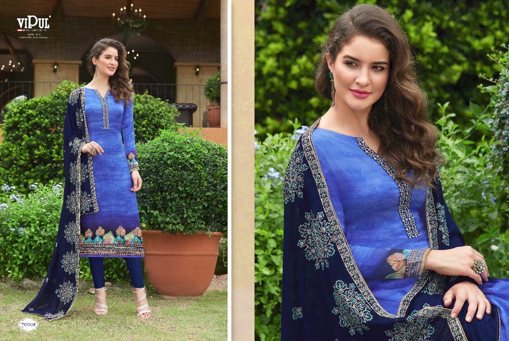 Blue Unstitched Embroidered Silk Suits