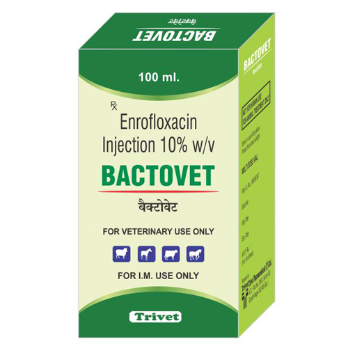 Bactovet Enrofloxacin Injection - Premium Quality Animal Extract 7-Day Bacterial Infection Treatment for Pets Aquatic Animals Cattle Dogs and More - Store in Cool Place