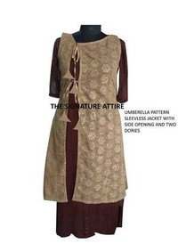 Brown Chiffon Kurti With Jute Jacket