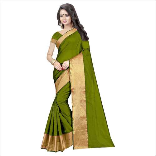 New Cotton Silk Saree with Golden Border