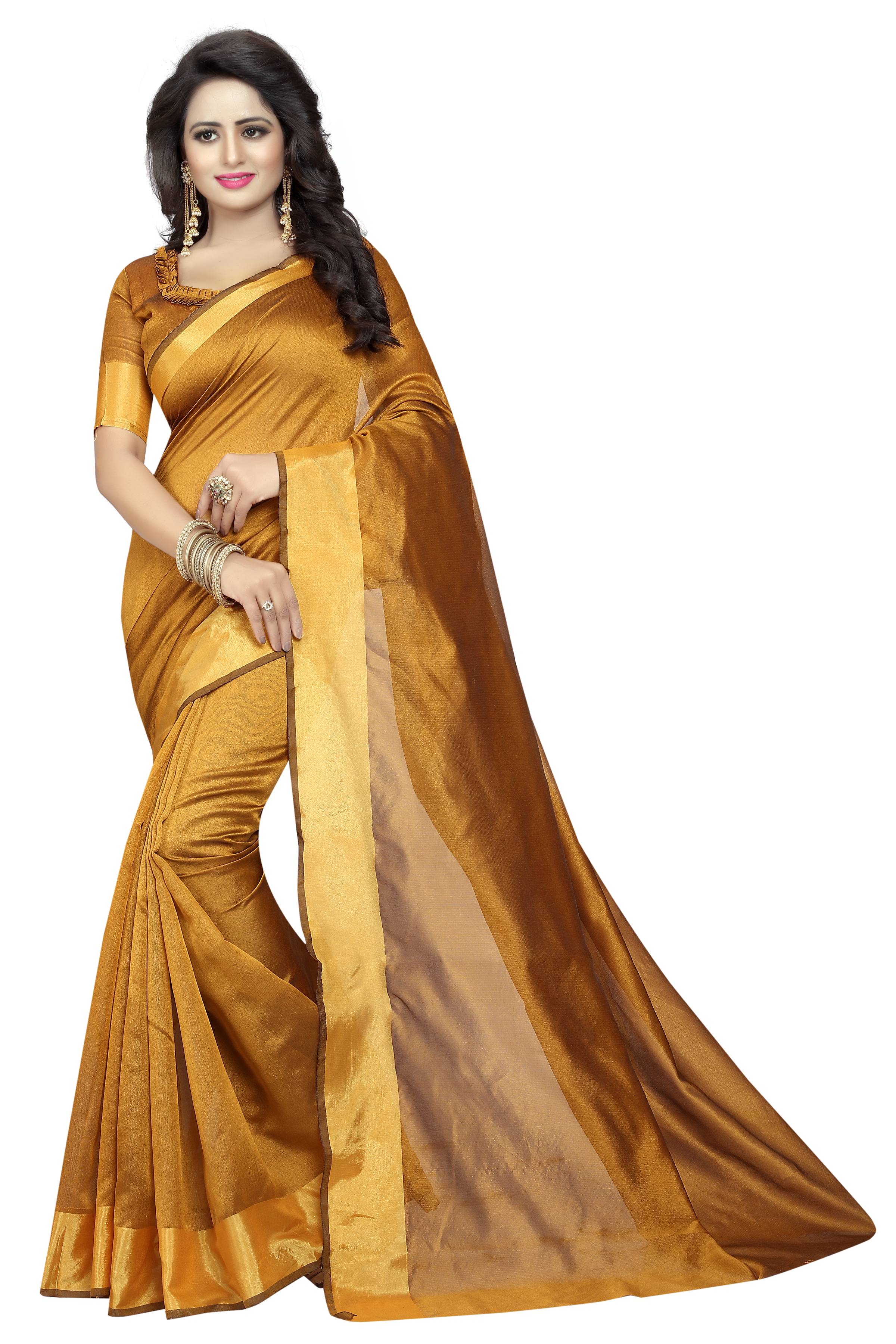 New Cotton Silk Saree with Golden Border