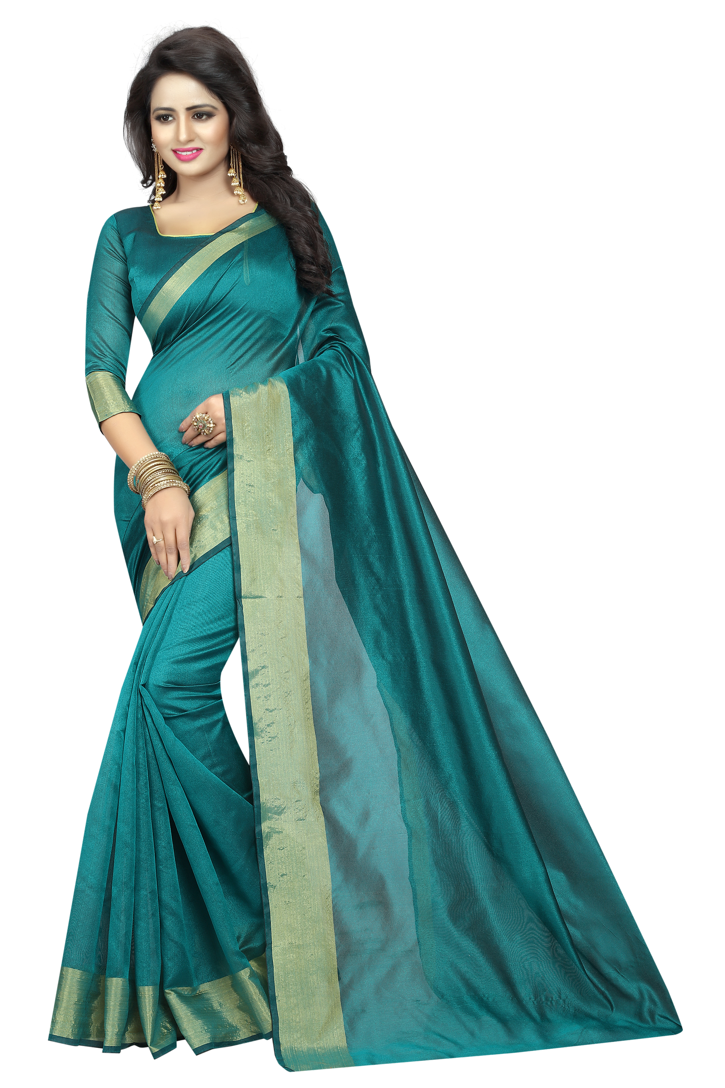 New Cotton Silk Saree with Golden Border