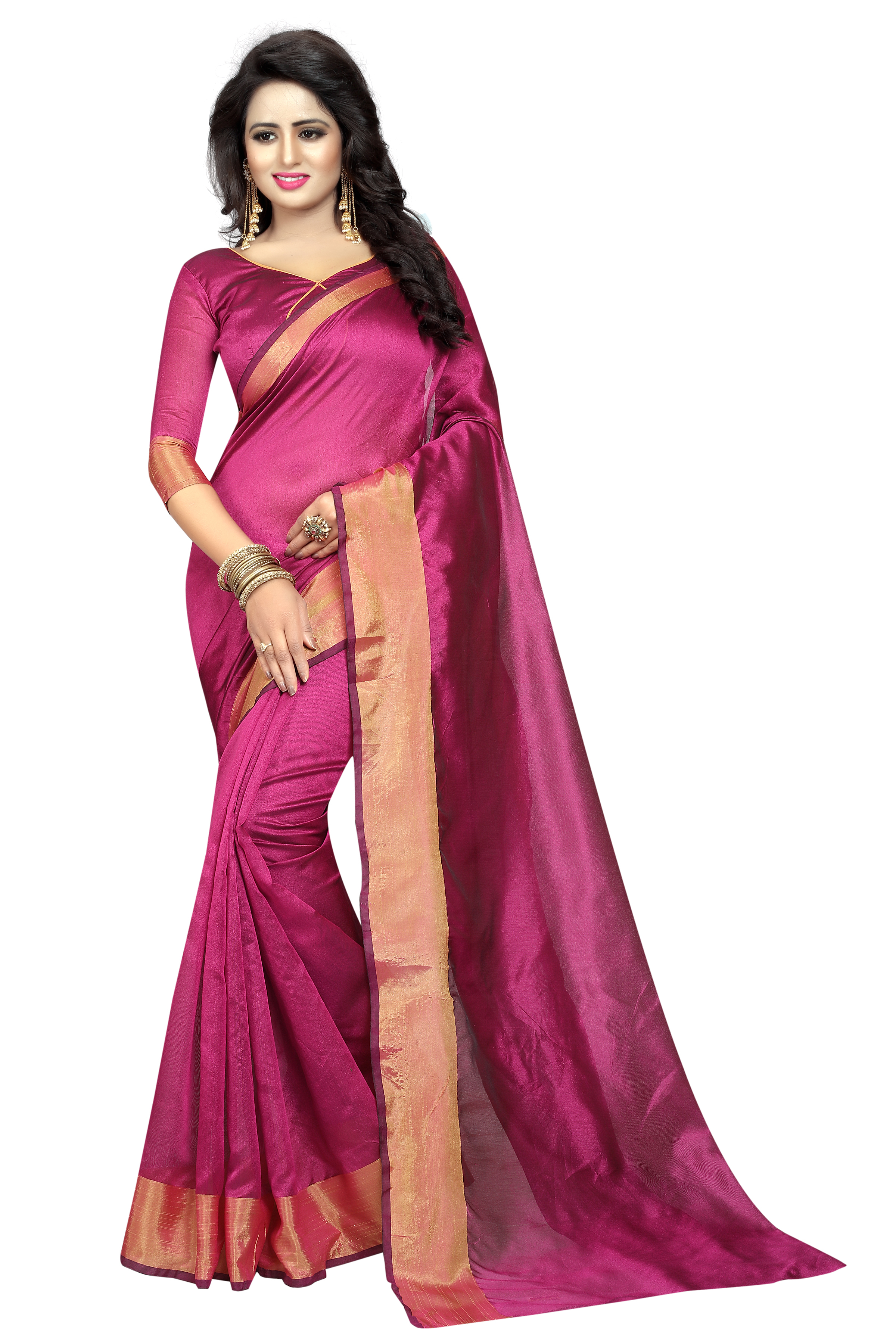 New Cotton Silk Saree with Golden Border