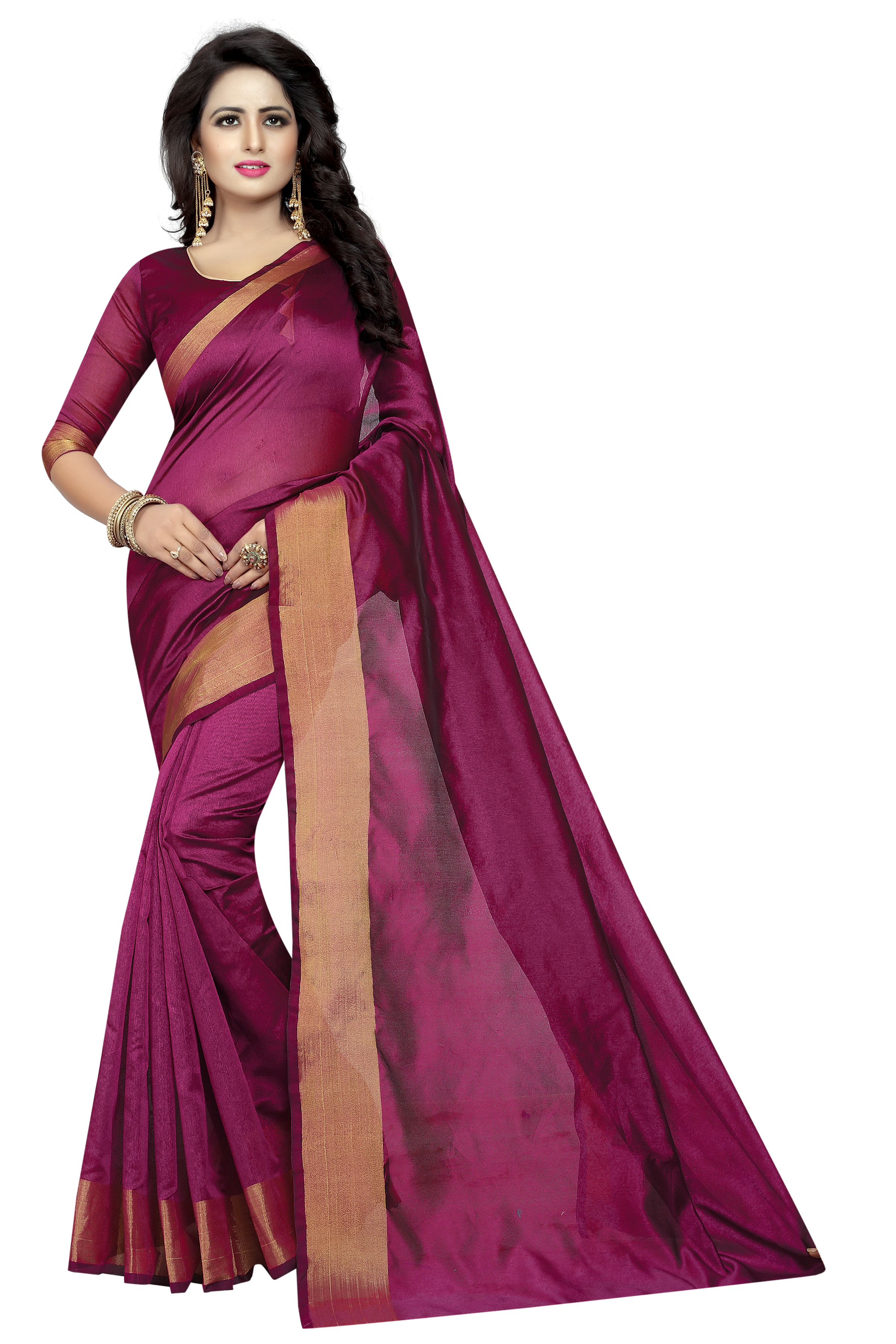 New Cotton Silk Saree with Golden Border