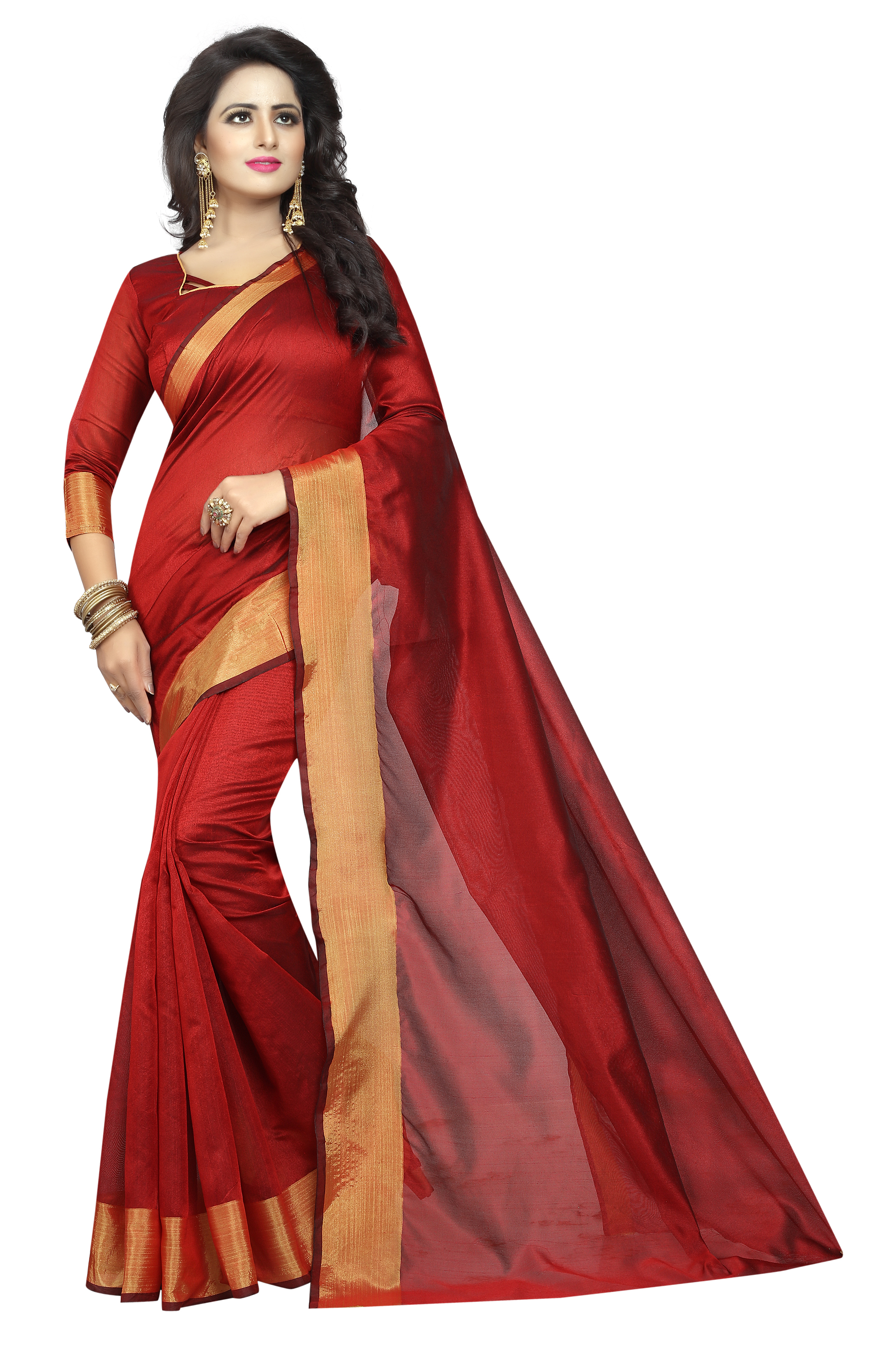 New Cotton Silk Saree with Golden Border