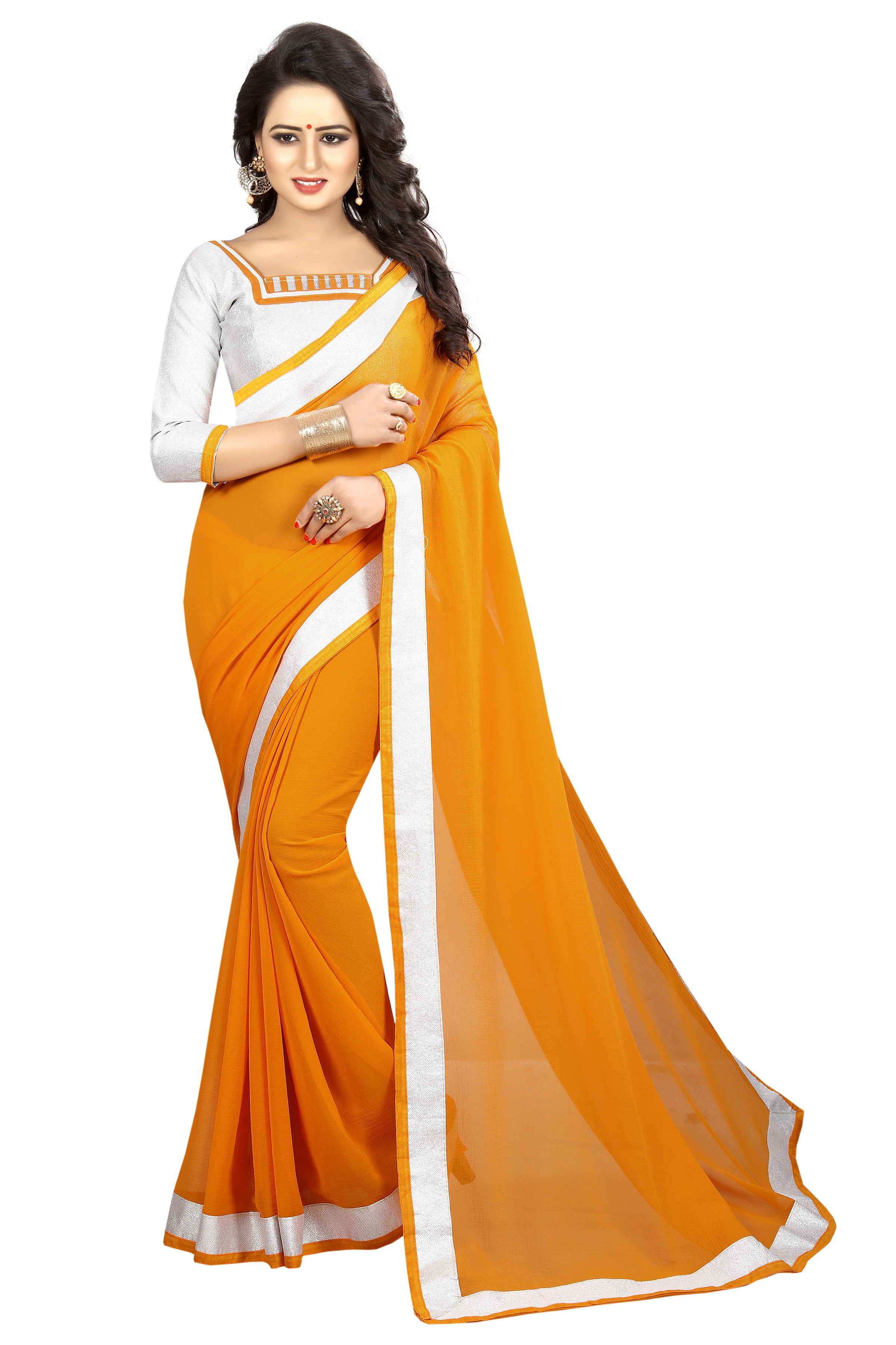 Plain Chiffon printed Saree