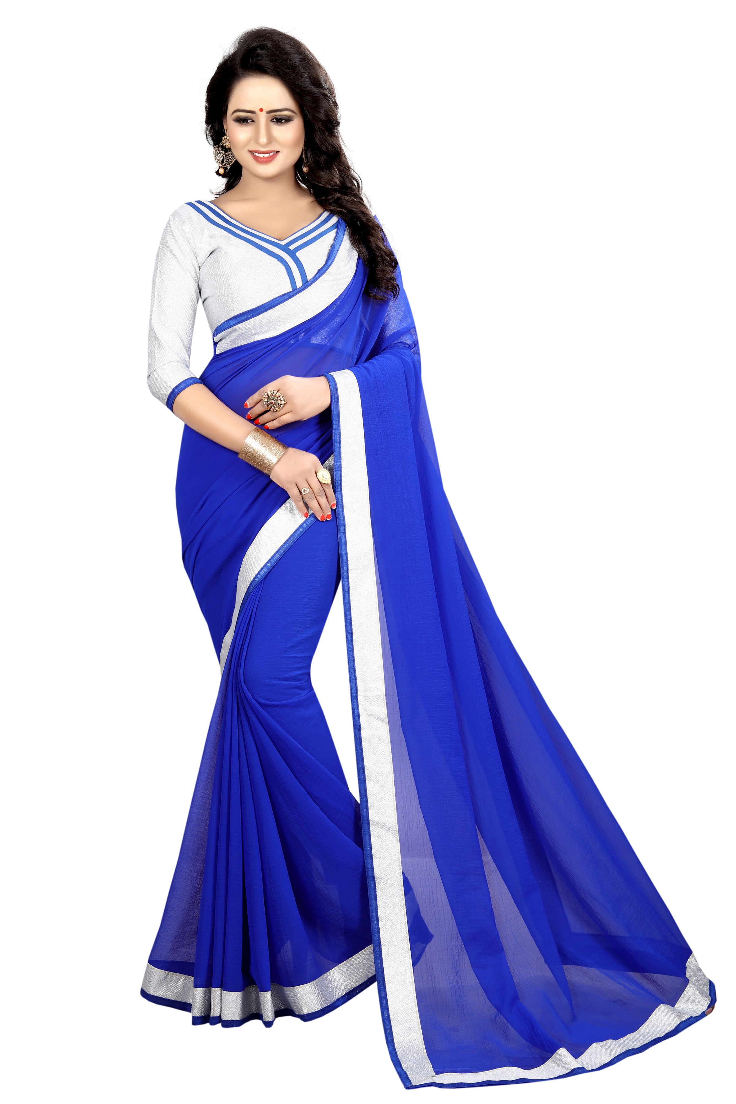 Plain Chiffon printed Saree