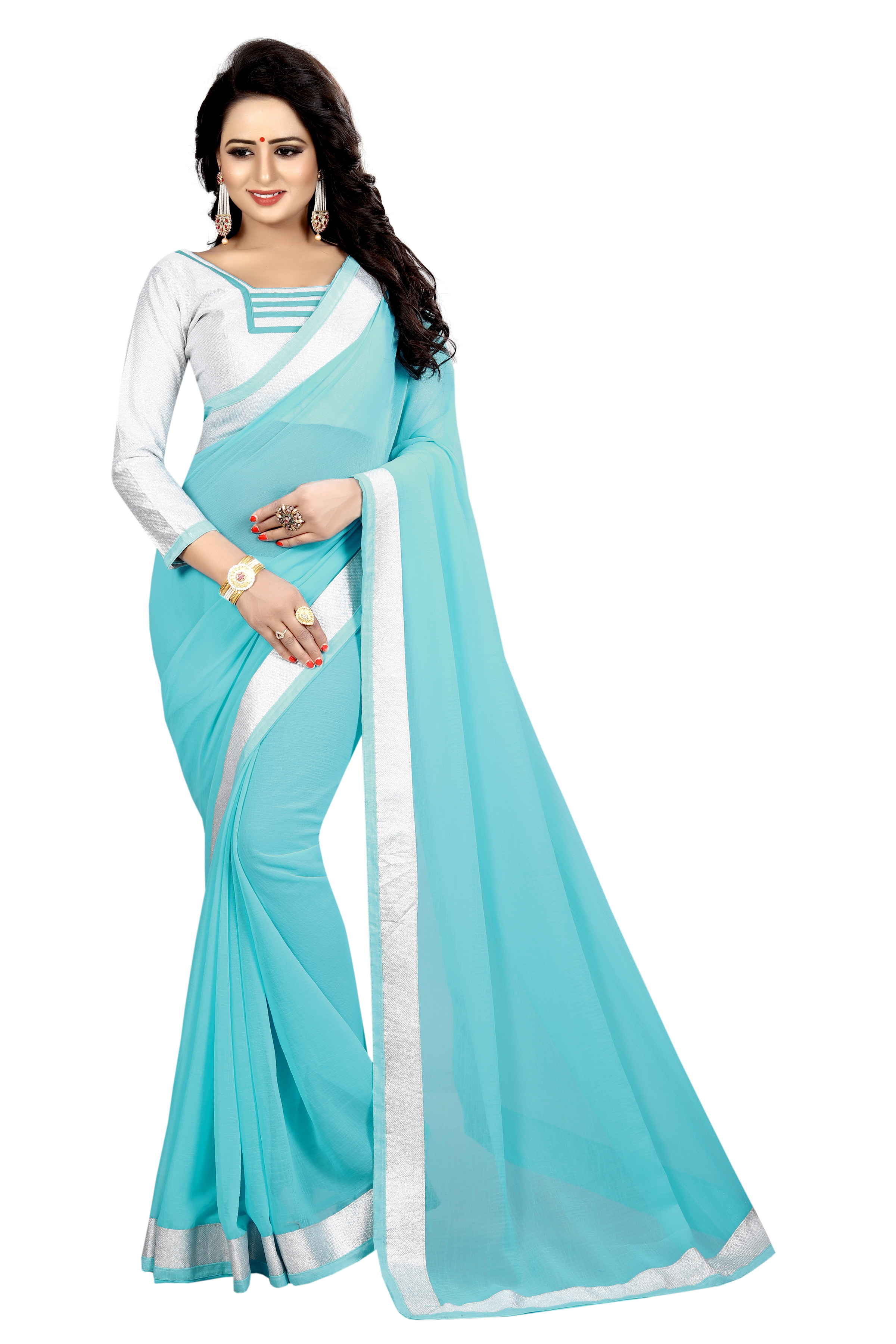 Plain Chiffon printed Saree