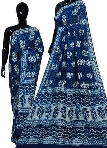 Indigo Natural Dye Cotton Mulmul Saree - Luxurious Soft Fabric, Vibrant Color Options for Elegant Draping
