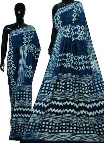 All Block Print Indigo Natural Dye Cotton Saree