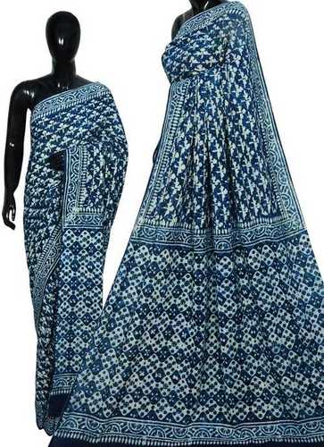 All Dabu Hand Block Print Indigo Dye Cotton Saree