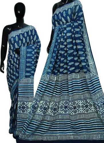 All Indigo Natural Dye Cotton Mulmul Saree