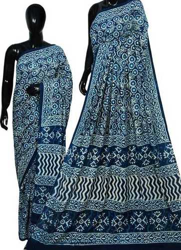 All Hand Block Print Indigo Natural Dye Cotton Saree