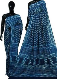 All Hand Block Print Indigo Dye Cotton Saree