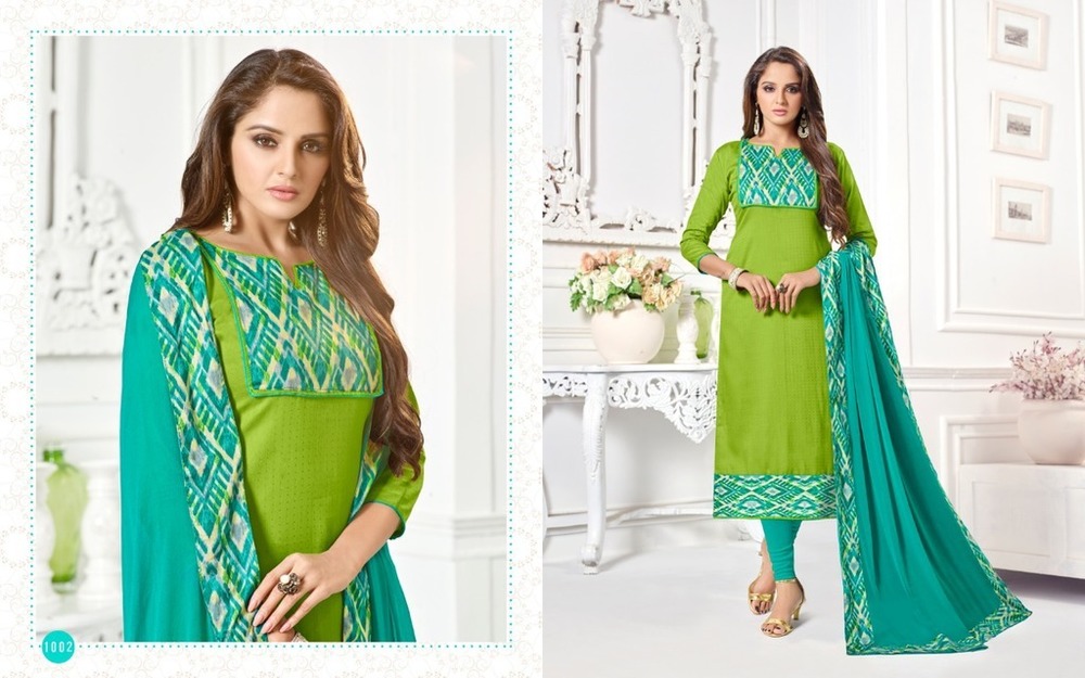Sea Green And Green Cotton Suit Material