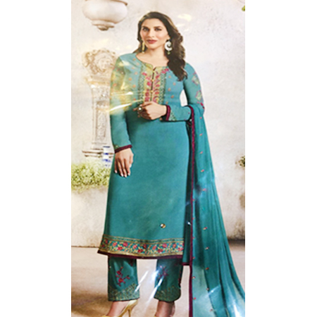Daily Wear Embroidery Unstitched Suit Material Mehandi Colour (Top, Bottom,  Dupatta) NewIn Design