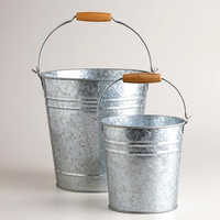 Galvanized Buckets - Stainless Steel With Wooden Handle, Multiple Sizes | Durable, Versatile Use, Attractive Design, Space Saving