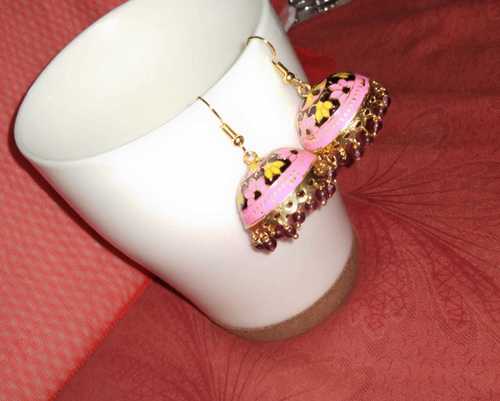 Meena Jhumki Hoop Earrings - 0.5 Inch, Pearl Drops | Charming Glow For Women, Perfect For Parties And Weddings