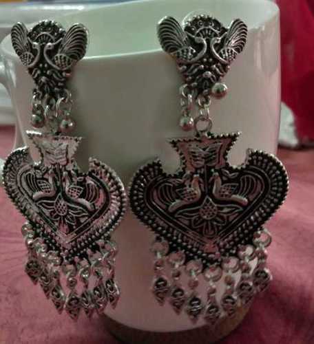 Pan Jhumki - Shining Silver Oxidized Earrings, 1 Inch Size - Elegant Pan Shape Design for Parties, Weddings, Anniversaries, and Engagements