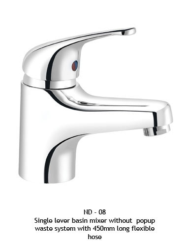 Single lever basin mixer without popup waste system