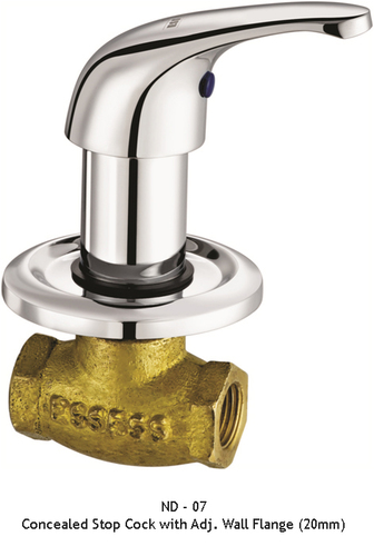 Concealed stop cock with adj. wall flange 20mm