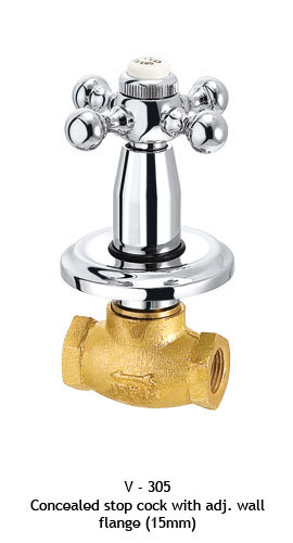 Concealed stop cock with adj. wall flange 15mm