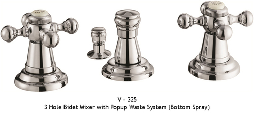 3 hole bidet mixer with popup waste system (Bottom spray)