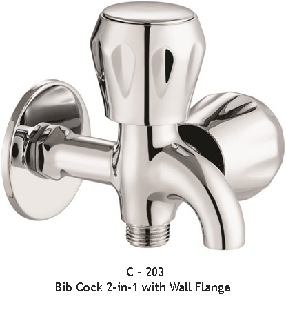 Bib Cock 2-in-1 with Wall Flange - Brass, 150x100x80 mm, Chrome Finish | Dual Functionality, Water Saving, Corrosion Resistant