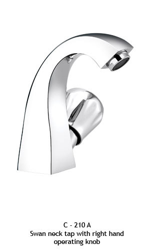 Swan neck tap with right handoperating knob
