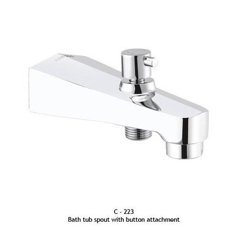 Bath tub spout with button attachment