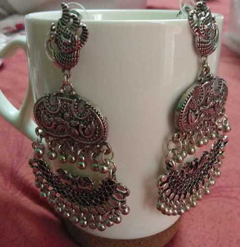 Silver Oxidized Earring - 1-2 Inch Size | Charming Design with Sapphire Accents for Engagement, Wedding, and Party Occasions