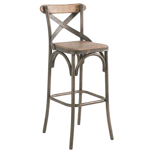 Bar Chair - Metal & Wood, 110-120 cm Height, 45-50 cm Width, Brown Finish | Effective Back Support for Bars & High Tables