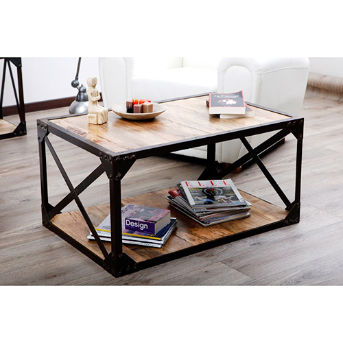 Industrial Coffee Table - Wood & Metal, 48x24x18 inches, Brown | High Durability, Elegant Design, Single Shelf for Relaxation Areas