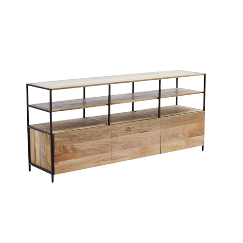 TV Cabinet - Wood & Metal, 3 Shelves, 2 Drawers, Brown | Ample Storage, Modern Design, Easy Assembly, Stylish Look, Elegant Antique Finish