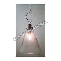 Glass Hanging Lamp - Clear Glass with Iron Frame, 12 Inches, 40W Pendant Style Lighting