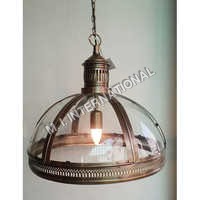 Glass Pendant Light - Brass & Glass, 18" Dia , Traditional Half Ball Shape With Antique Brass Finish